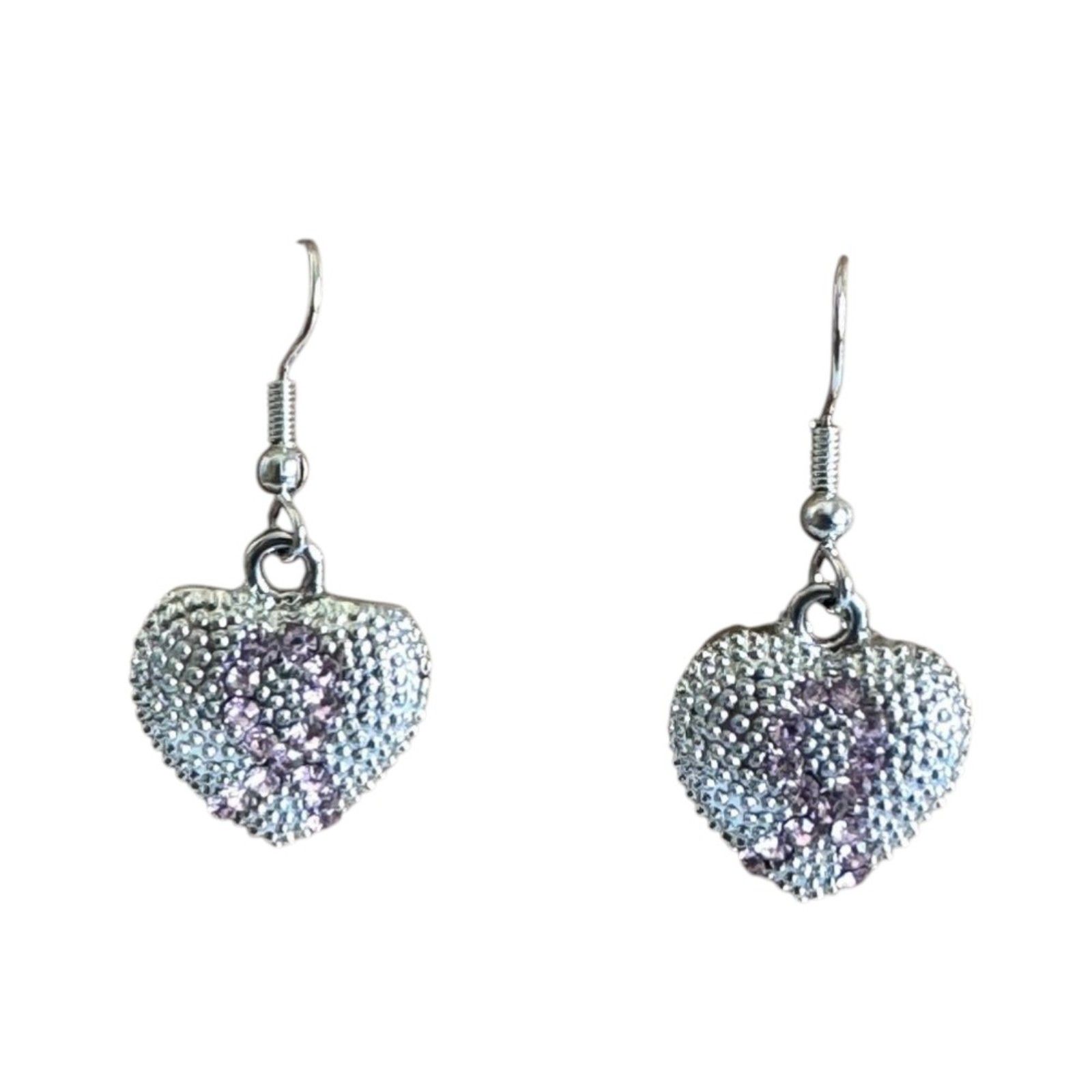 Indio Jewelry Silver Breast Cancer Ribbon Hearts Silver Earrings #338